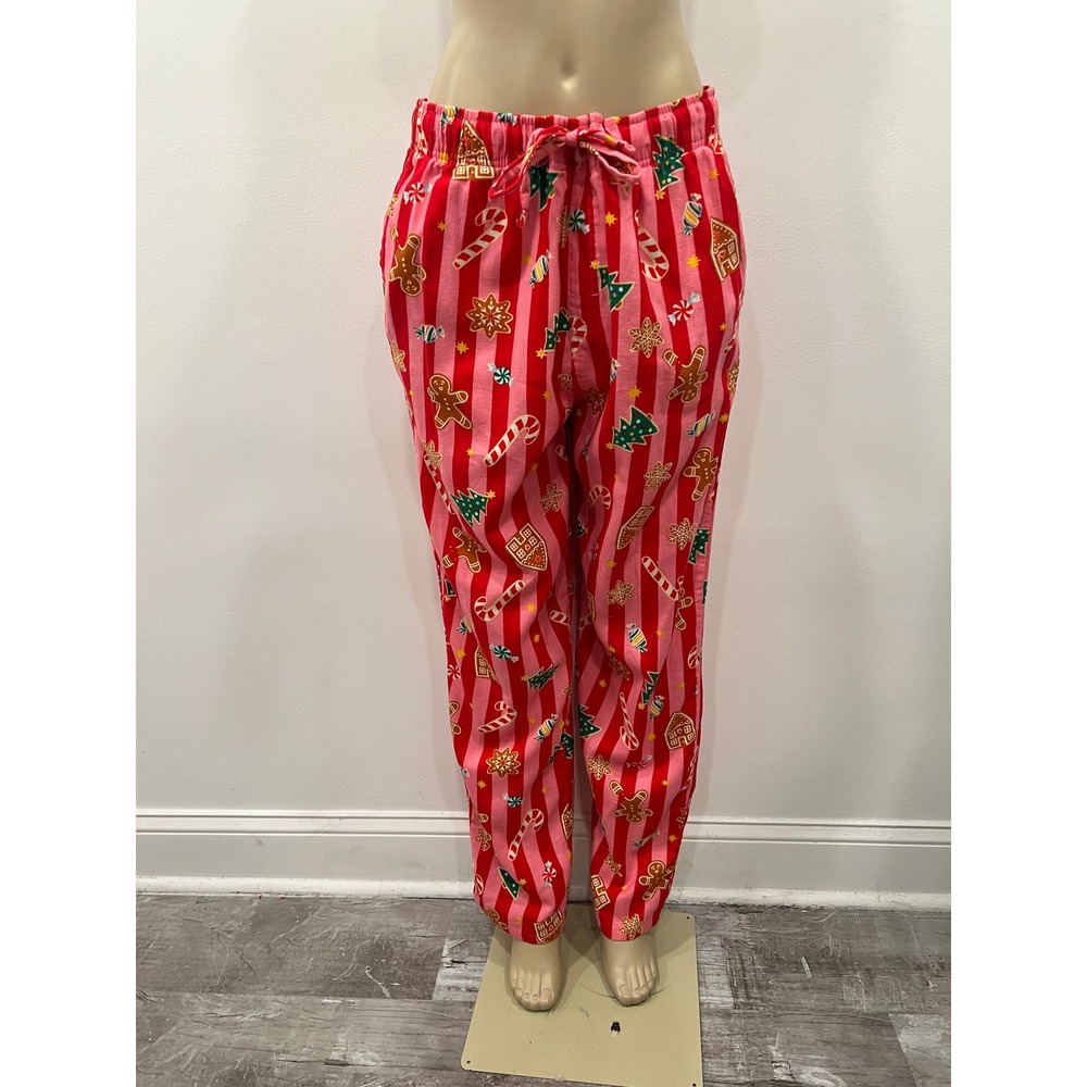 Old Navy Flannel Pajama Pants Womens Size Large Red Pink Christmas Gingerbread